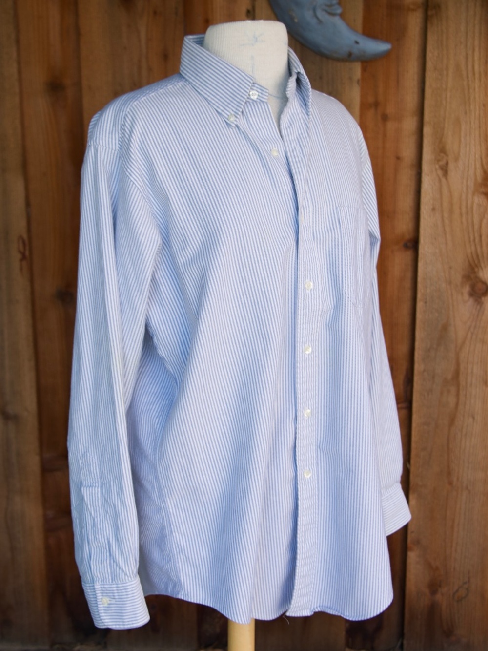Vintage Brooks Brothers 100% Cotton Blue/White Stripe Long Sleeve Men's Polo